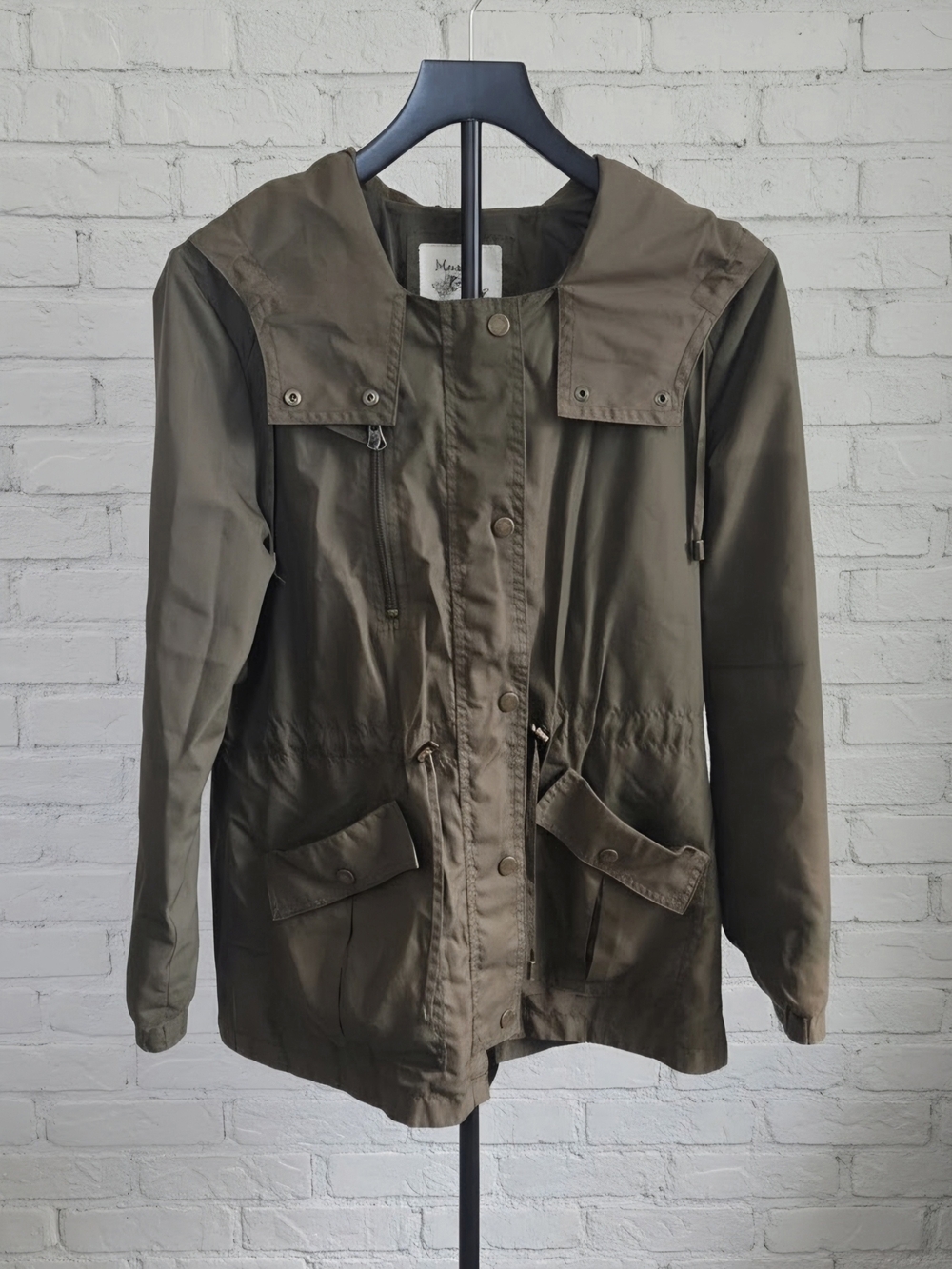 Maralyn & Me Hooded Rain Jacket Womens M Chocolate Brown Drawstring Utility Wind